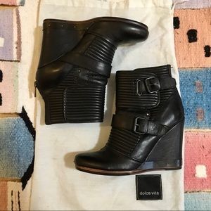 Black Leather Dolce Vita 4”+ heels wedges booties